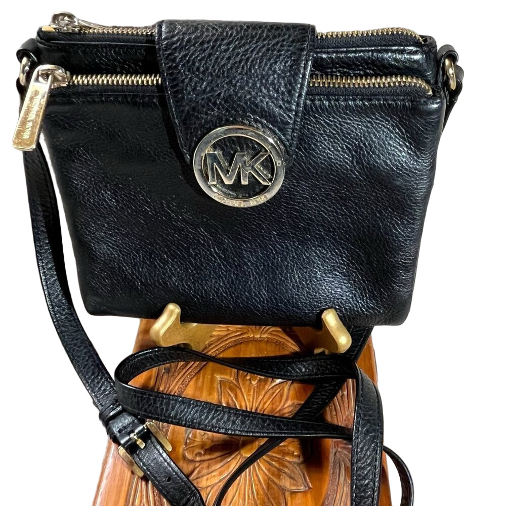 Michael Kors Crossbody Shoulder bag Black Pebbled Leather Fulton Organizer